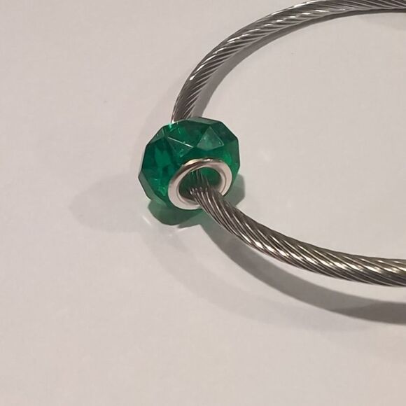 Silver Green Faceted Charm for Pandora Style Bracelet - Picture 3 of 4